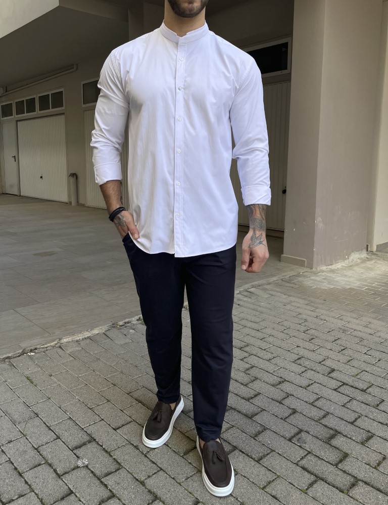 Ben Tailor ανδρικό λευκό πουκάμισο με μάο γιακά 0589W φωτογραφία
